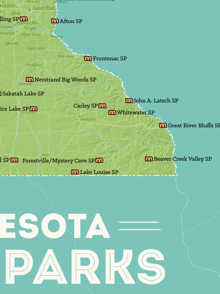 Minnesota State Parks Map Checklist Poster - green & aqua
