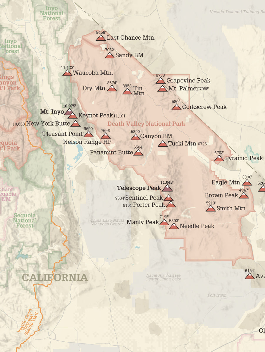 Desert Peaks Section Climbers' Checklist Map Poster - tan