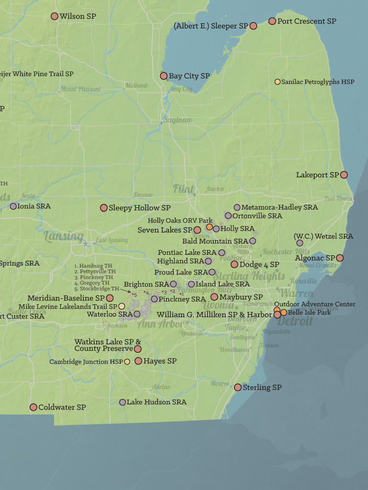 Michigan State Parks Map Poster - natural earth