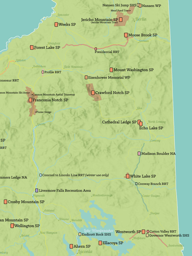 New Hampshire State Parks Map Poster - green & aqua