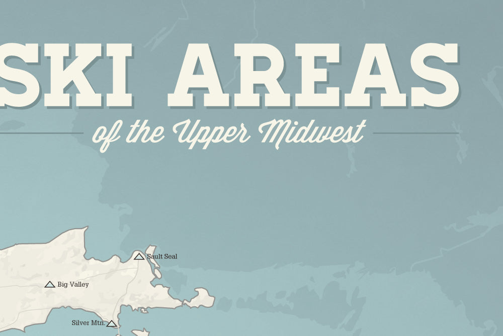 Upper Midwest Ski Areas Resorts Map Poster - beige & opal blue