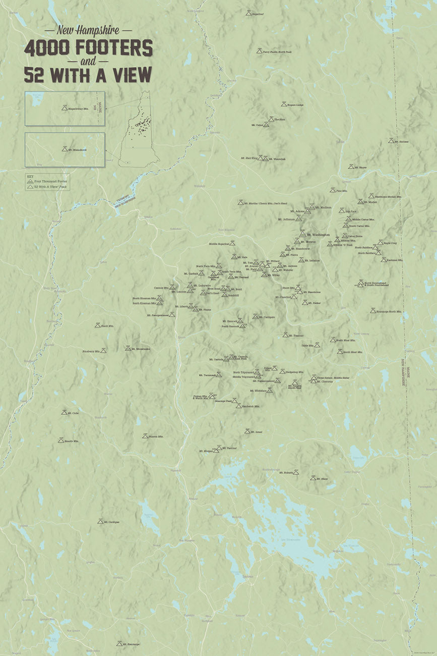 New Hampshire 4000 Footers & 52 With A View Map Poster