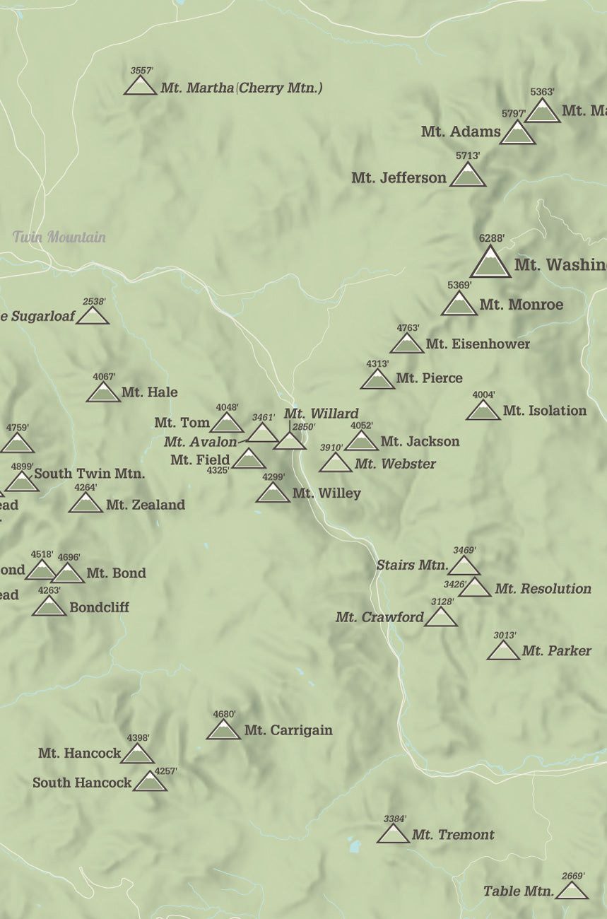New Hampshire 4000 Footers & 52 With A View Map Poster