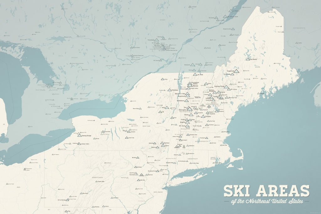 Northeast Ski Areas Resorts Map Poster - beige & opal blue