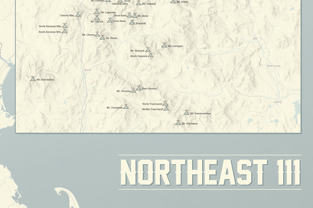 Northeast 111 4000 Footers Map Poster - beige & slate
