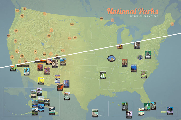 USA National Park Collector Pins map poster - natural earth