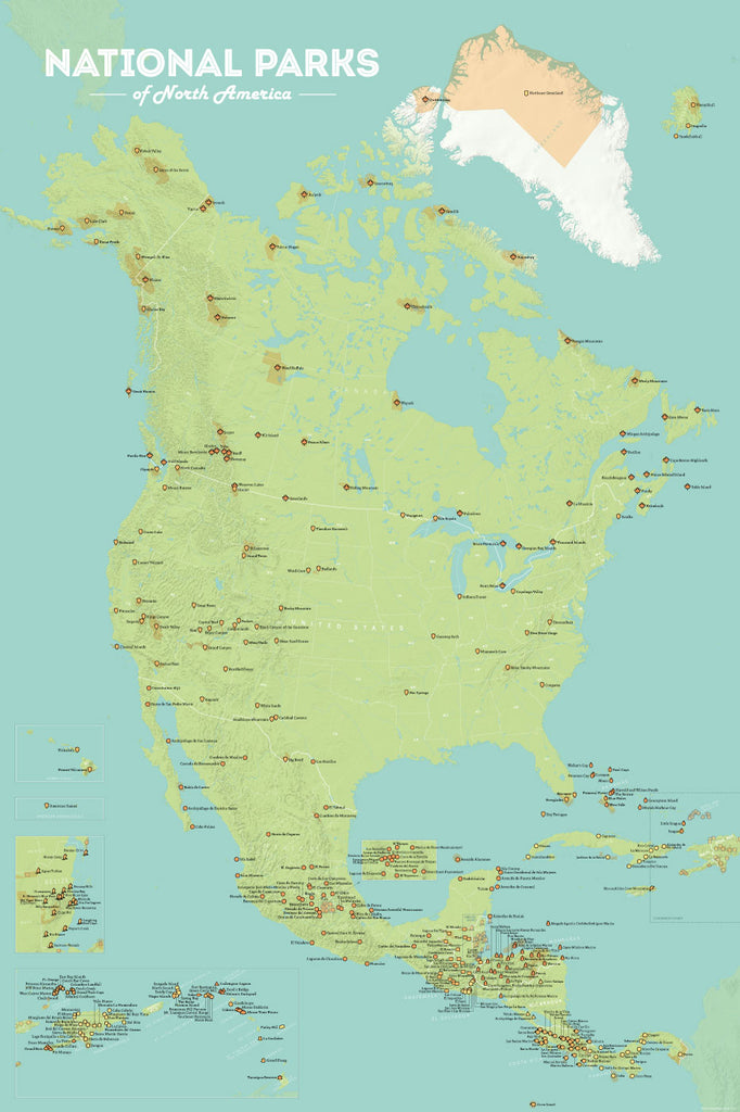 North America National Parks Map 24x36 Poster