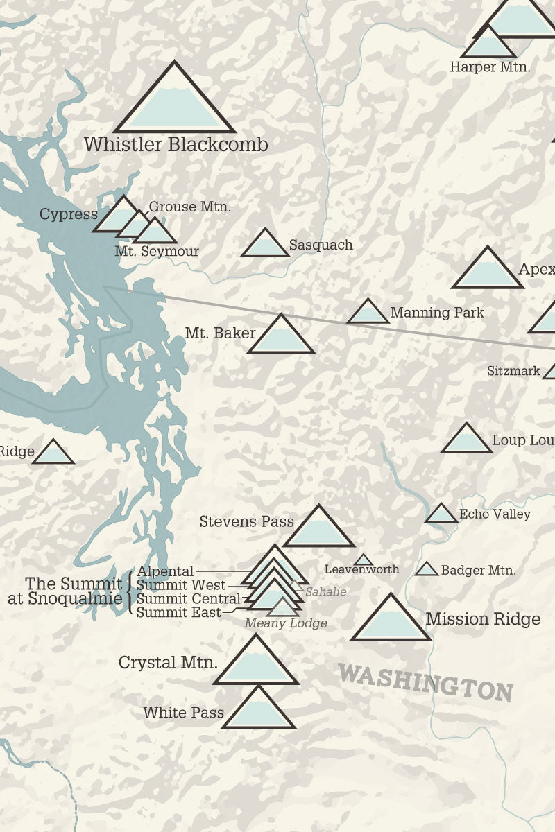 Western Ski Areas Resorts of the West Map Poster - beige & opal blue