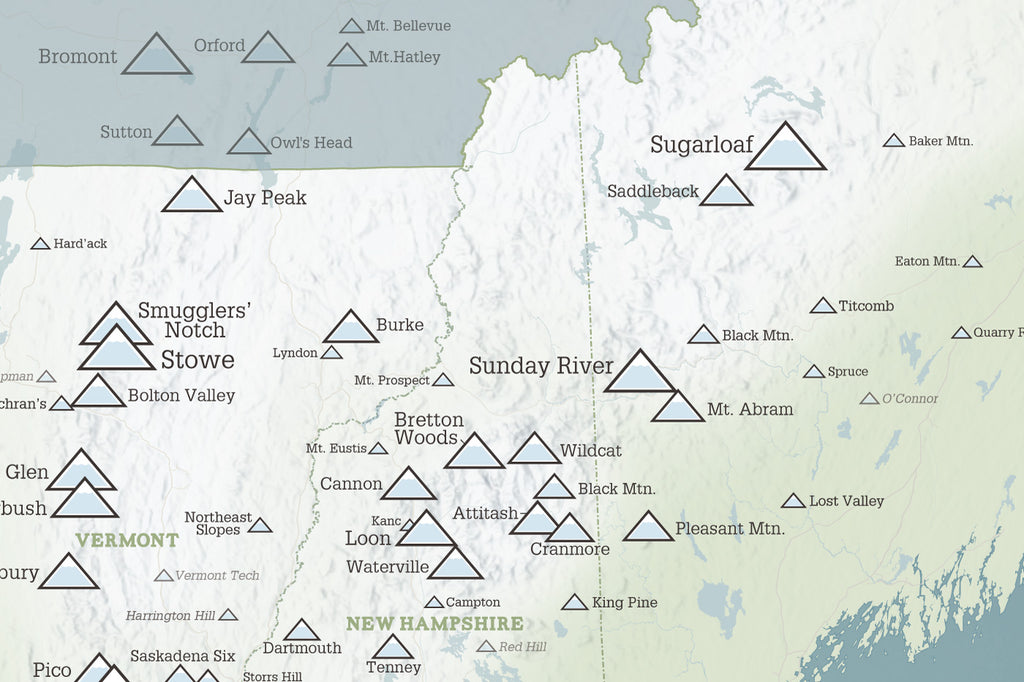 Northeast Ski Areas Resorts Map Poster - natural earth