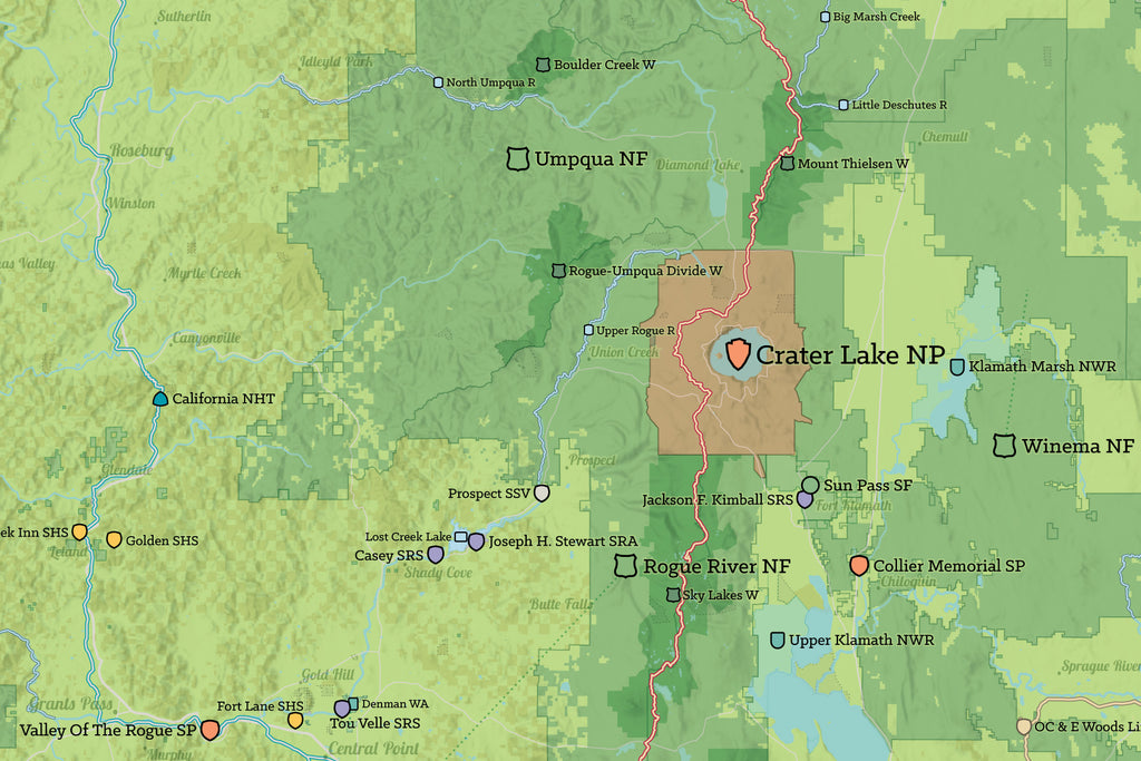 Oregon State Parks & Federal Lands Map Poster - green & aqua