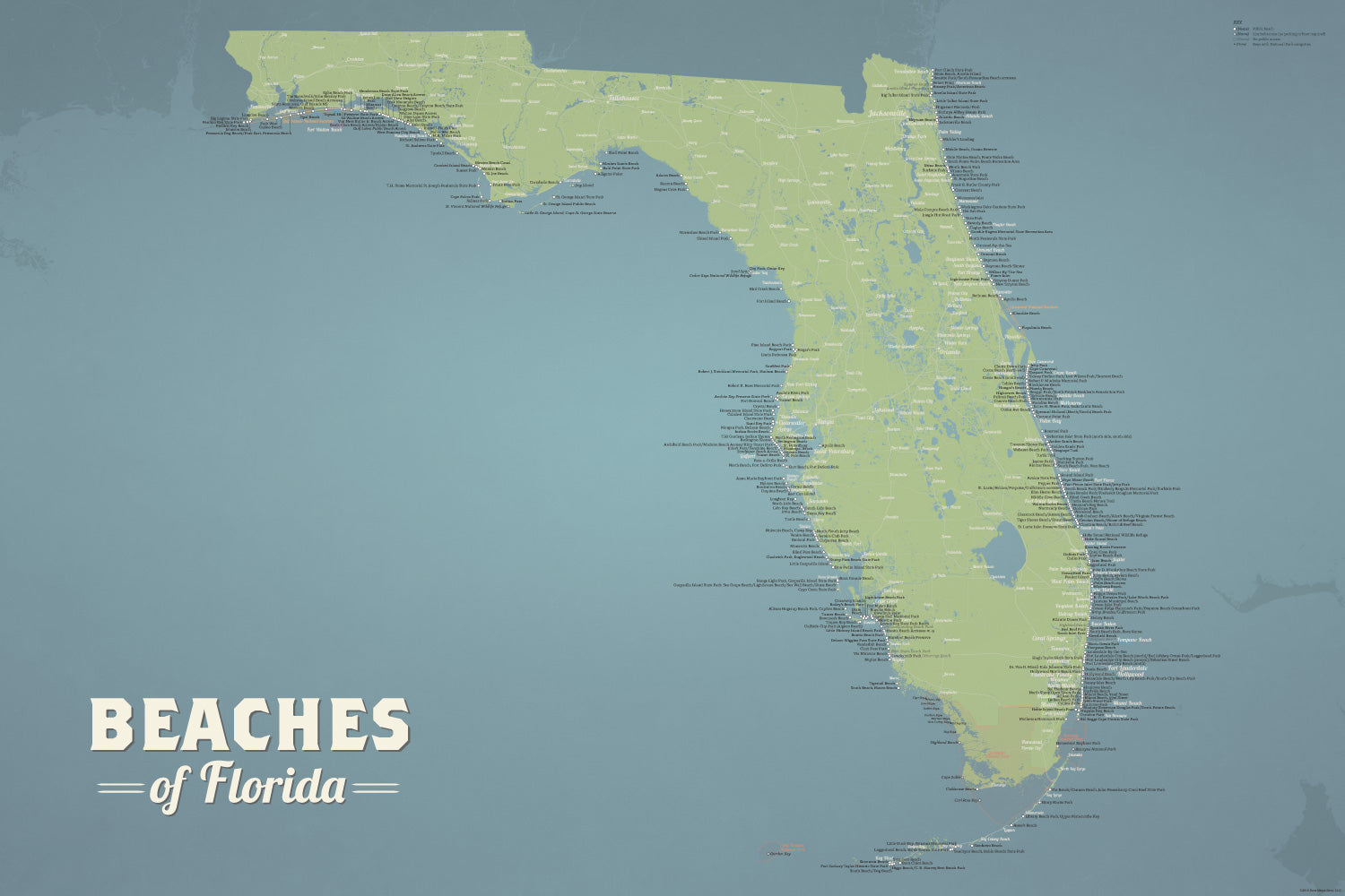 Florida Beaches Map Poster - natural earth
