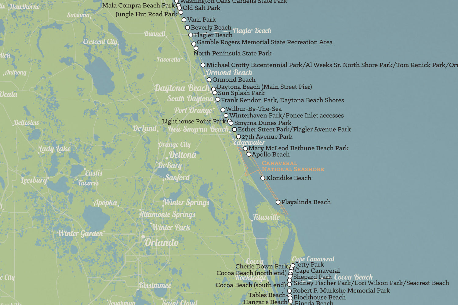 Florida Beaches Map Poster - natural earth