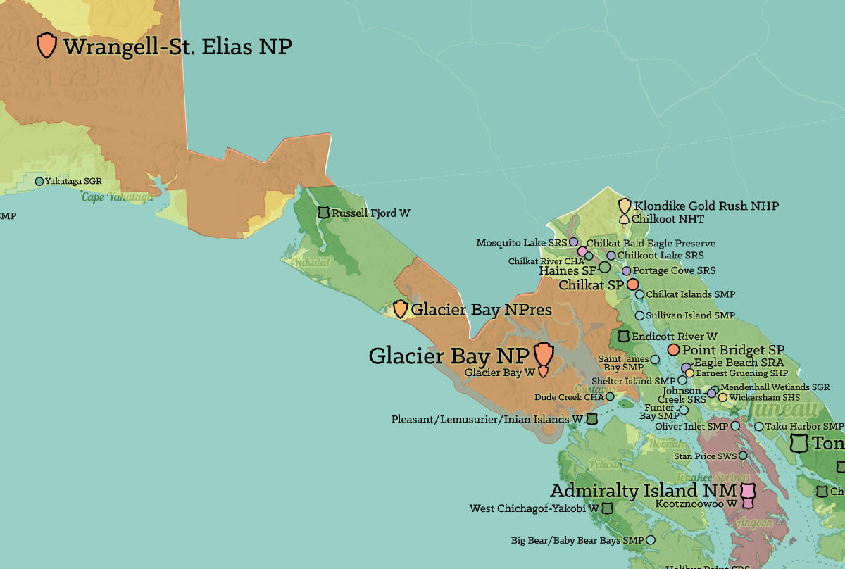 Alaska State Parks & Federal Lands Map Poster - green & aqua