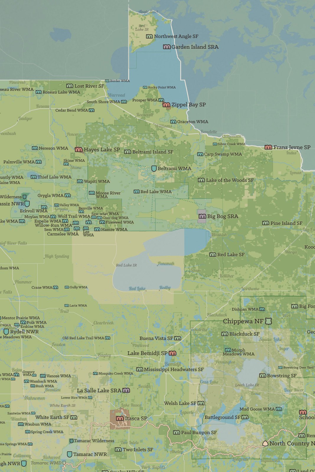 Minnesota State Parks, Federal Lands, Public Land Map Poster - natural earth