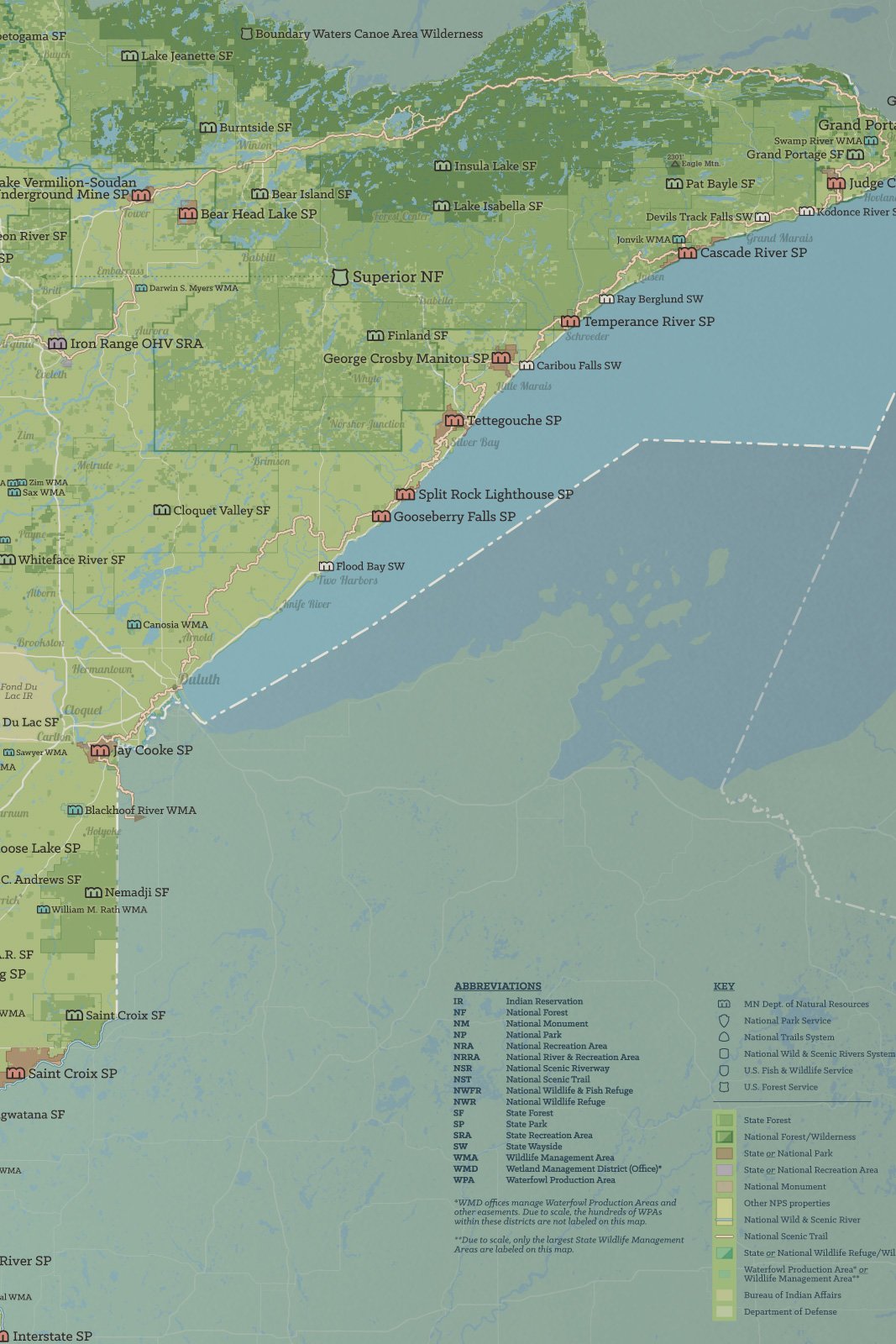 Minnesota State Parks, Federal Lands, Public Land Map Poster - natural earth
