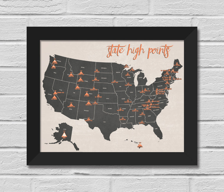 State Highpoints Map 11x14 Print