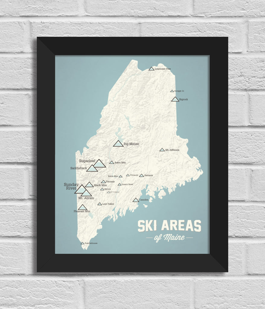 Maine Ski Resorts Map 11x14 Print