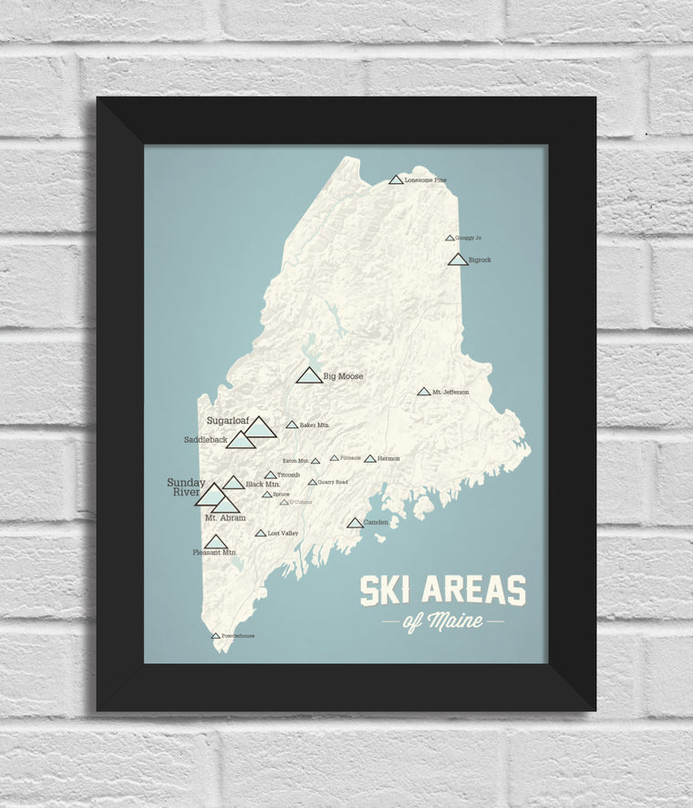 Maine Ski Resorts Map 11x14 Print