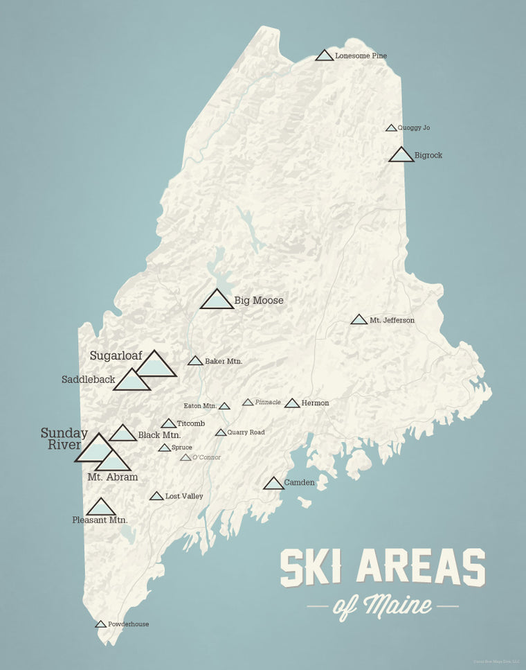 Maine Ski Resorts Map Print - beige & opal blue