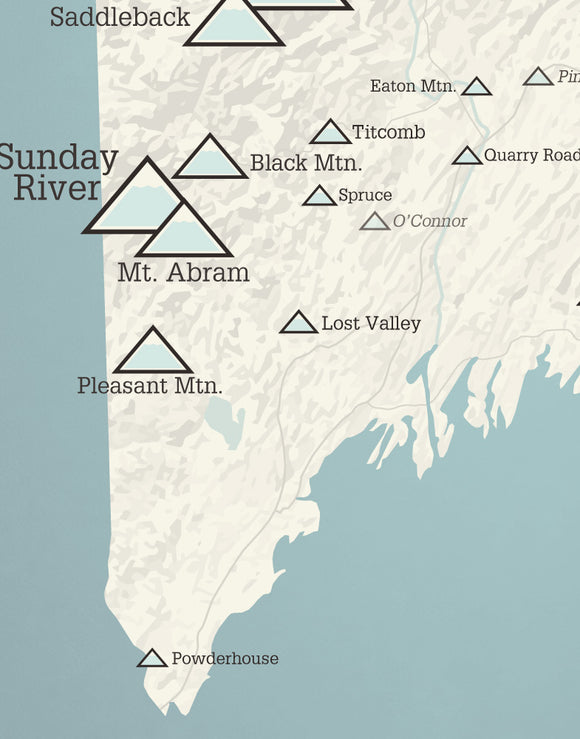 Maine Ski Resorts Map Print - beige & opal blue