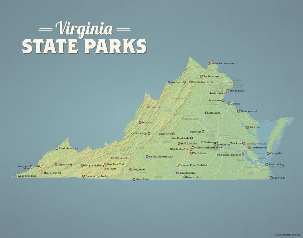 Virginia State Parks Map Print - natural earth