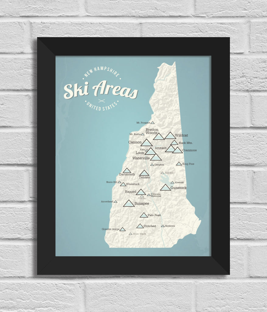 New Hampshire Ski Resorts Map 11x14 Print