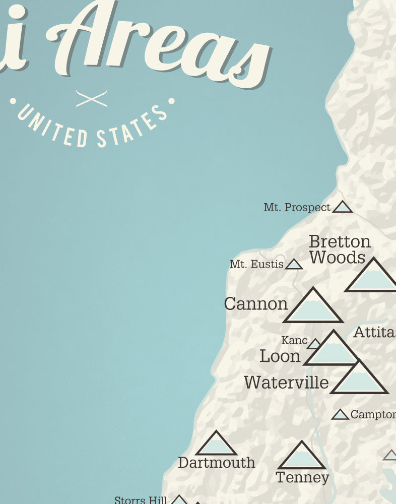 New Hampshire Ski Resorts Map Print - Beige & Opal Blue