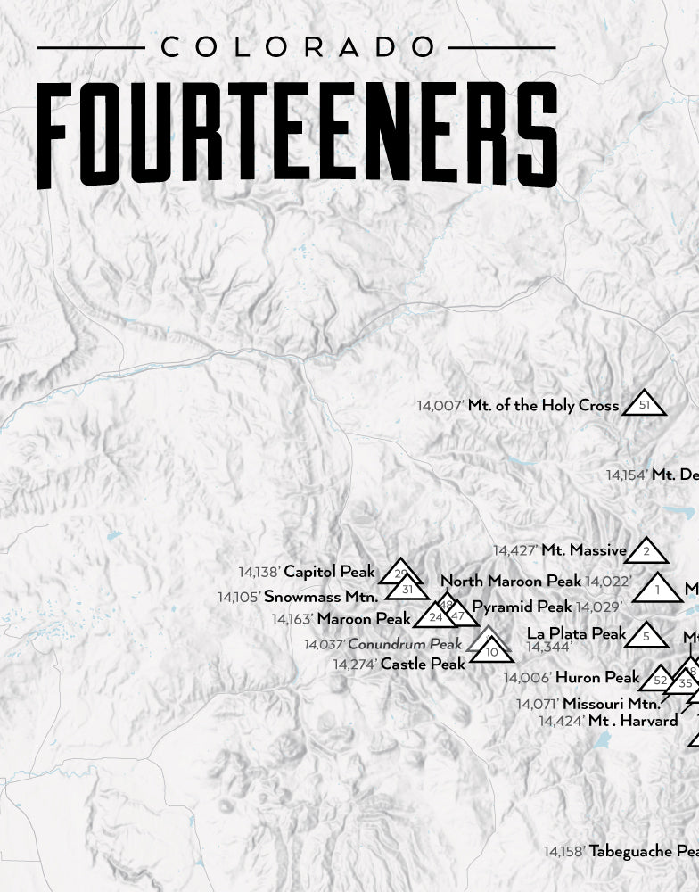 Colorado 14ers Fourteeners Checklist Map - gray