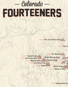 Colorado 14ers Fourteeners Checklist Map - tan