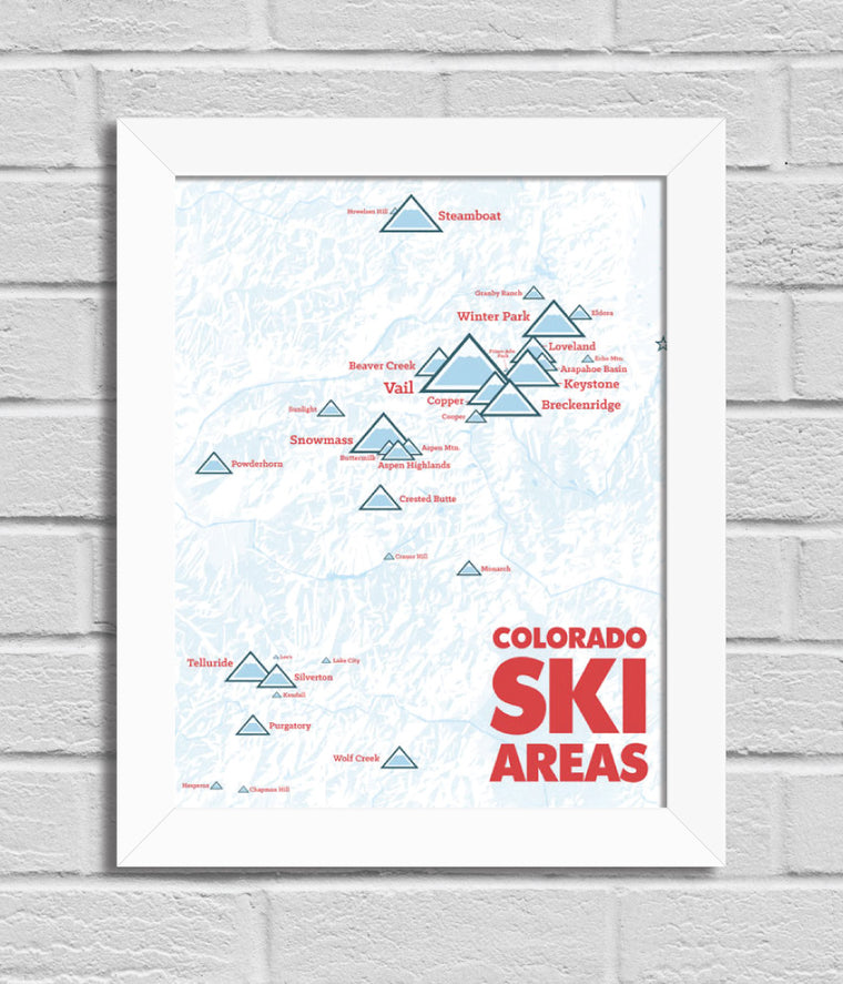 Colorado Ski Resorts Map 11x14 Print