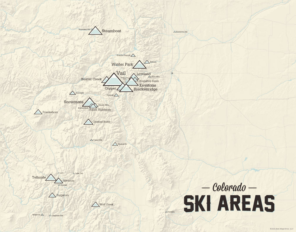 Colorado Ski Resorts Checklist Map - beige