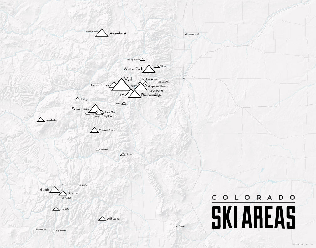 Colorado Ski Resorts Checklist Map - gray