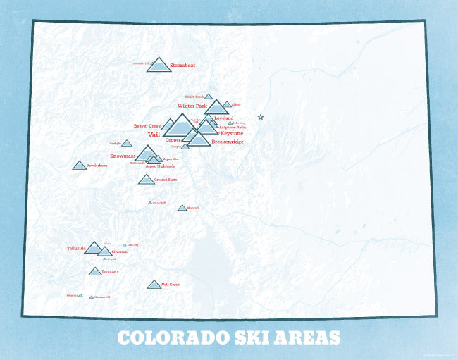 Colorado Ski Resorts Checlist Map - white & light blue