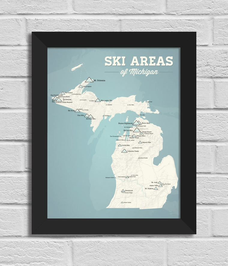 Michigan Ski Resorts Map 11x14 Print