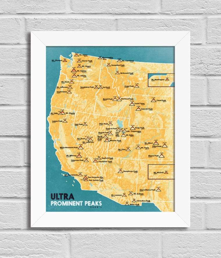 Ultra Prominent Peaks Map 11x14 Print - 48 states