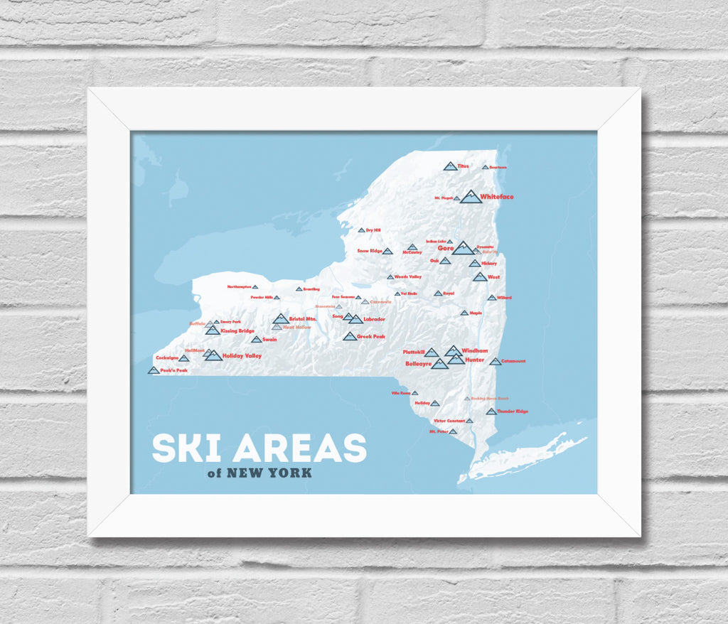 New York Ski Resorts Map 11x14 Print