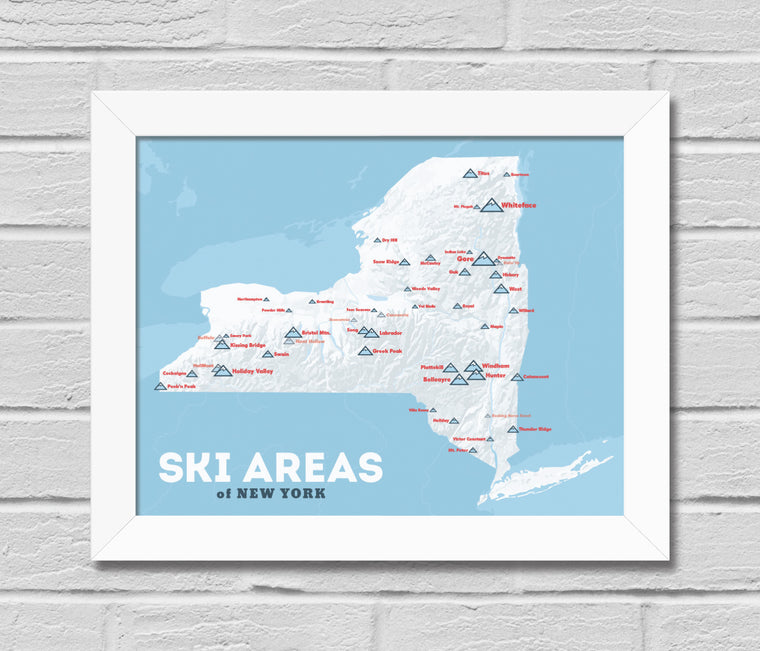 New York Ski Resorts Map 11x14 Print