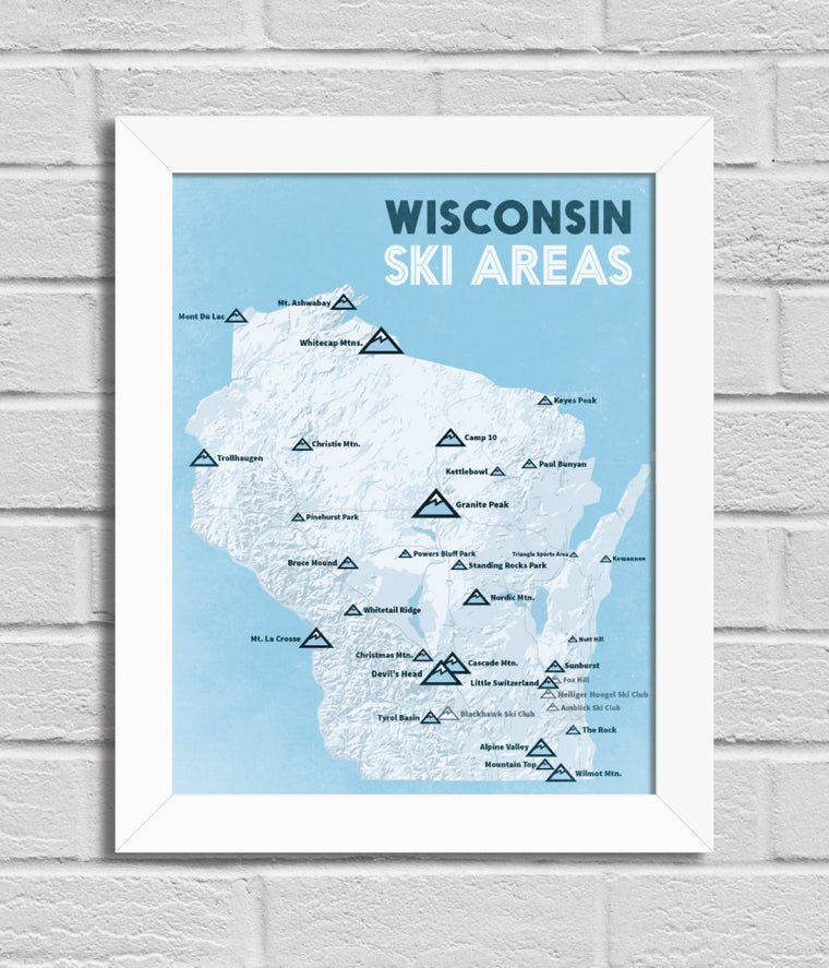 Wisconsin Ski Resorts Map 11x14 Print