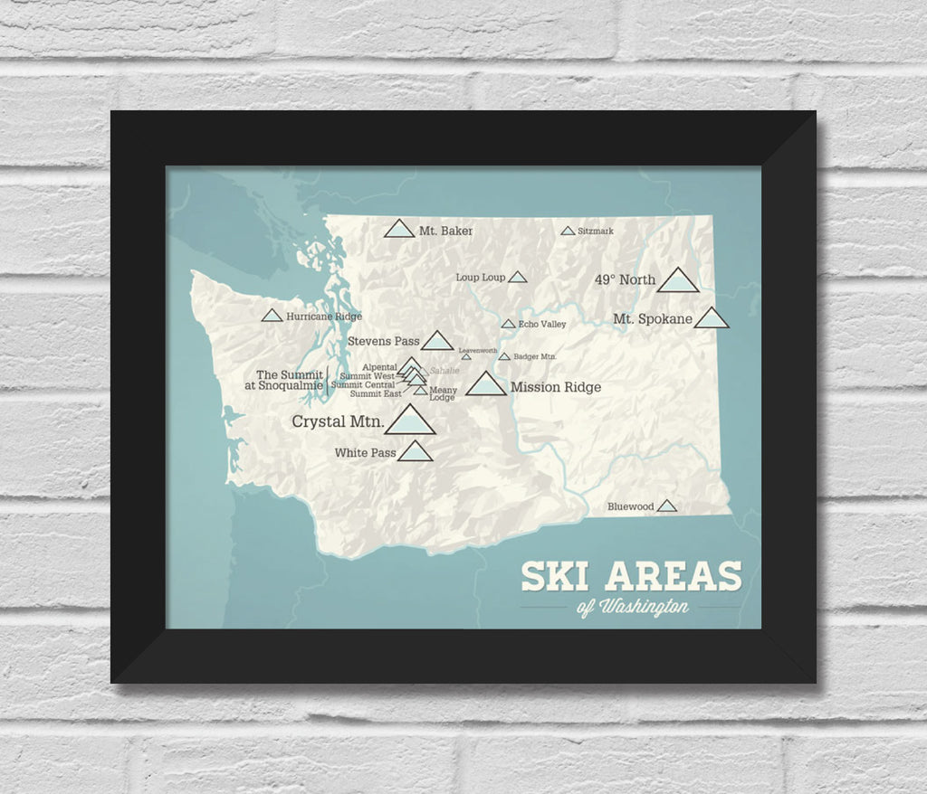 Washington Ski Resorts Map 11x14 Print
