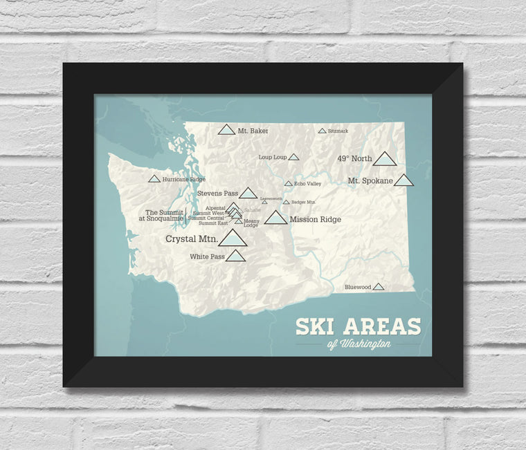 Washington Ski Resorts Map 11x14 Print