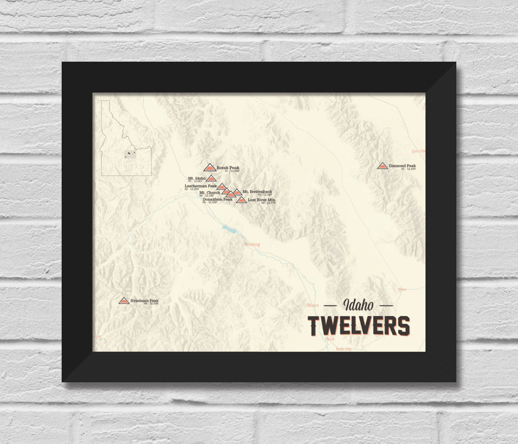 Idaho 12ers Map 11x14 Print