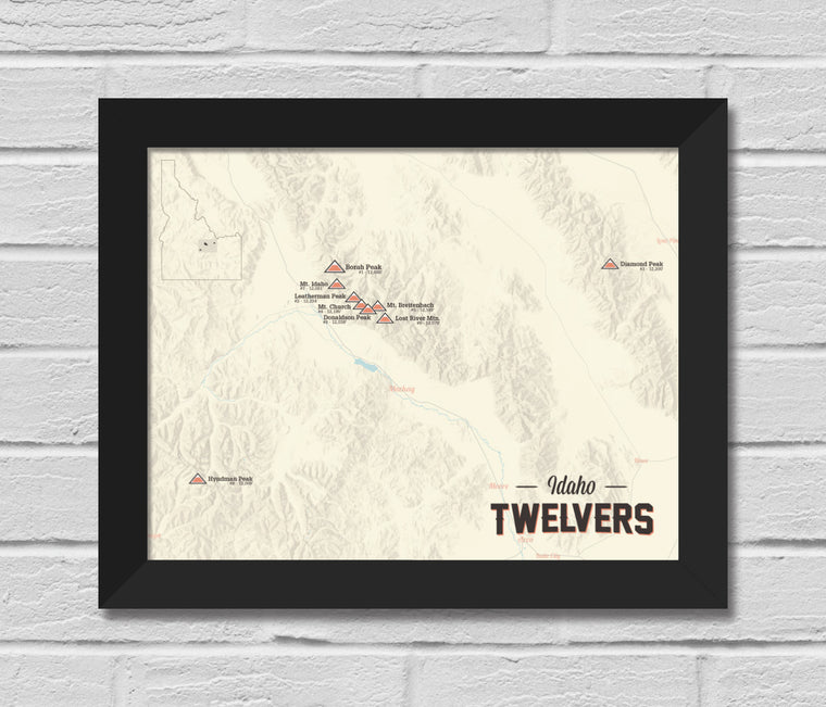 Idaho 12ers Map 11x14 Print