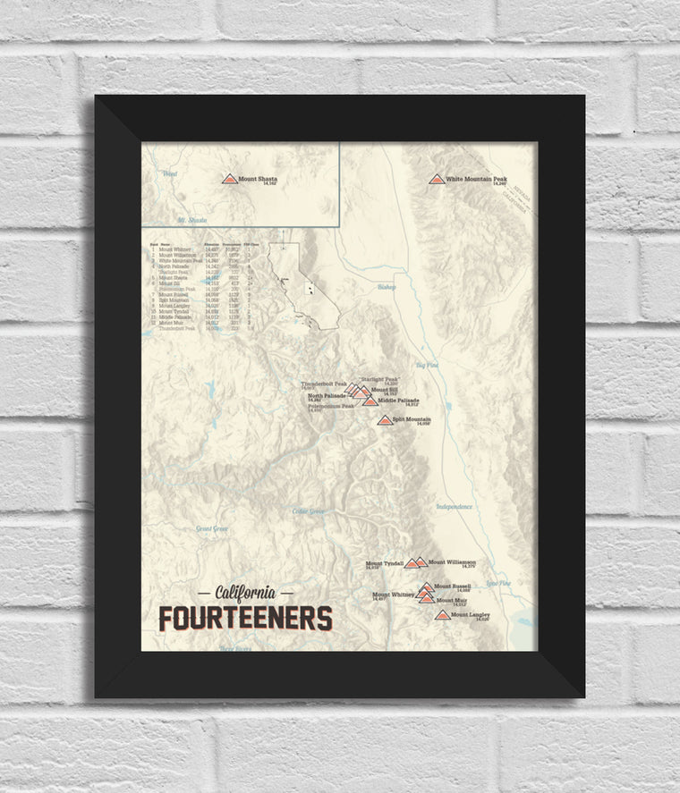California 14ers Map 11x14 Print