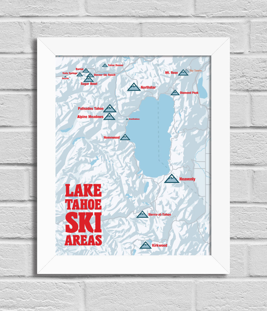Lake Tahoe Ski Resorts Map 11x14 Print
