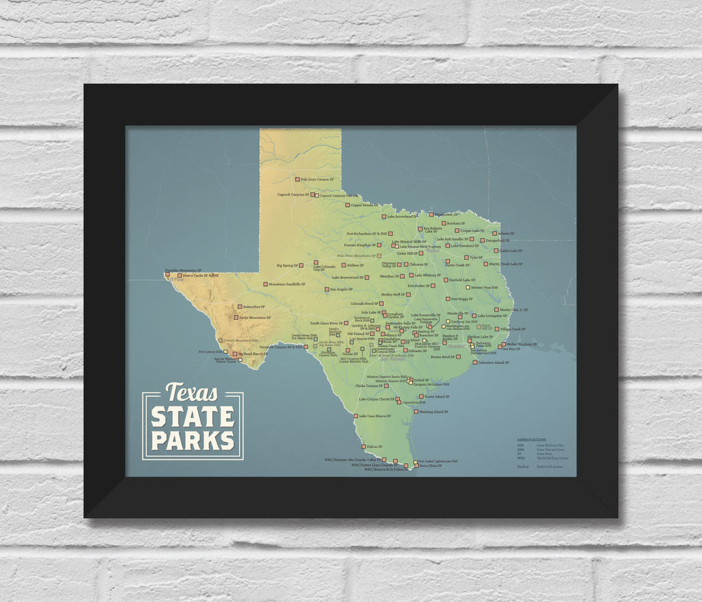 Texas State Parks Map 11x14 Print