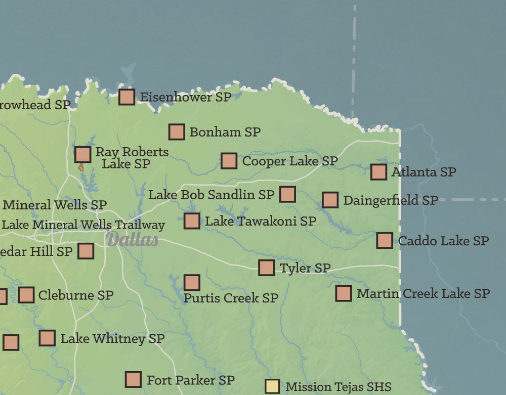 Texas State Parks map print - natural earth