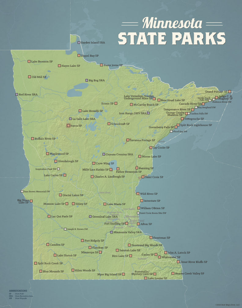 Minnesota State Parks map print - natural earth