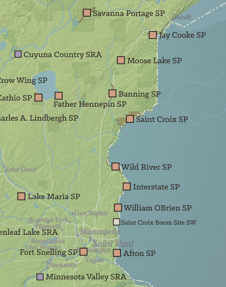 Minnesota State Parks map print - natural earth