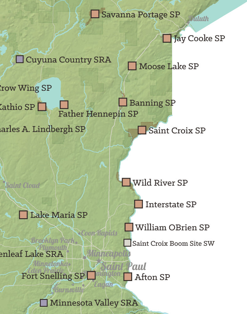 Minnesota State Parks Map Print - green & white