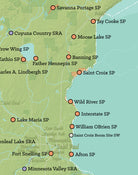 Minnesota State Parks Map Print - green & aqua